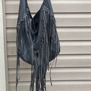 Monserat De Lucca Lamb Leather Fringe Black Bag